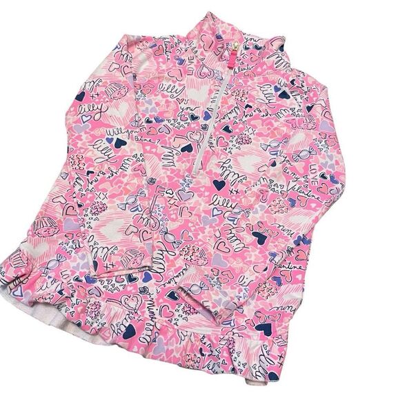 Lilly Pulitzer Lilac You A Lot Pink Graphic Quarter-Zip Pullover UPF+ Size 8-10 - Picture 1 of 8